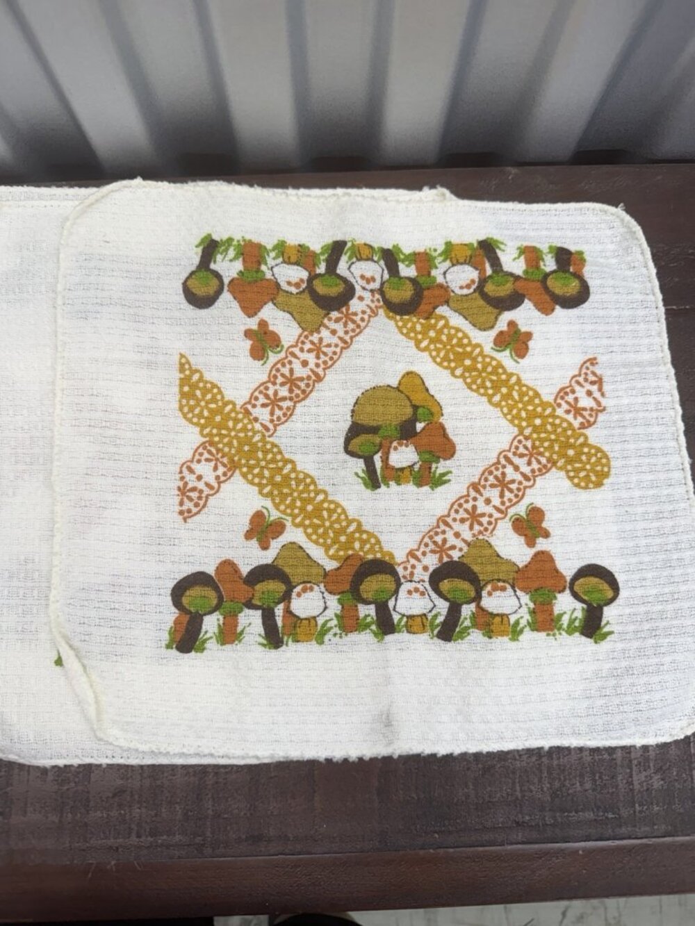 Vintage 1970s Cannon Mushroom Butterfly Dish Cloths Set of 4 Retro Groovy MCM